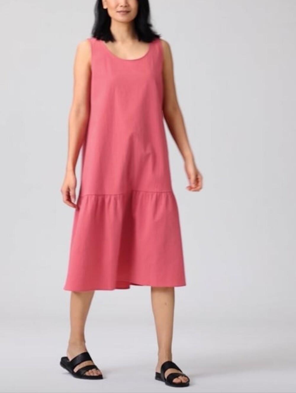 Eileen Fisher Coral Sleeveless Organic Cotton Pucker Tiered Midi Dress Small